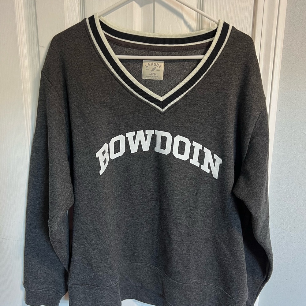 Bowdoin League Charcoal V Neck Sweatshirt with White Trim